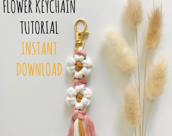 DIY Macrame Keychain PDF Pattern | Macrame Key Ring PDF Tutorial | Step by Step Macrame Keyring Digital Pattern
