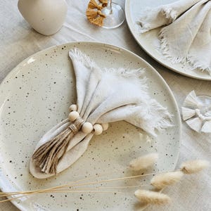 Rustic Wooden Bead Napkin Ring Holder with Jute Tassel | Elegant Minimalist Table Setting | Farmhouse  Decor | Boho Wedding Christmas Dinner