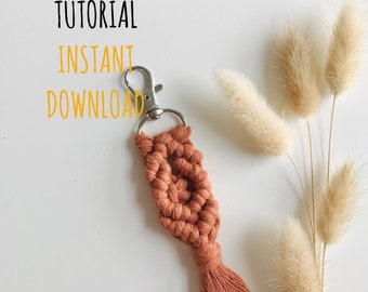 DIY-mönster för nyckelringar av makramé i PDF-format | PDF-handledning för nyckelringar av makramé i PDF-format | Digitalt mönster för nyckelringar av makramé i steg
