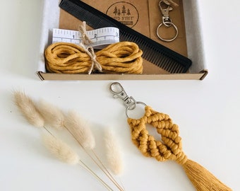 DIY Macrame Keychain Kit with PDF Tutorial | Key Ring Beginner Craft Kit with PDF Pattern | Step by Step Macrame Keyring | Various Colours