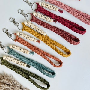 Personalised Macrame Wristlet Keychain Boho Key Holder Accessory ...