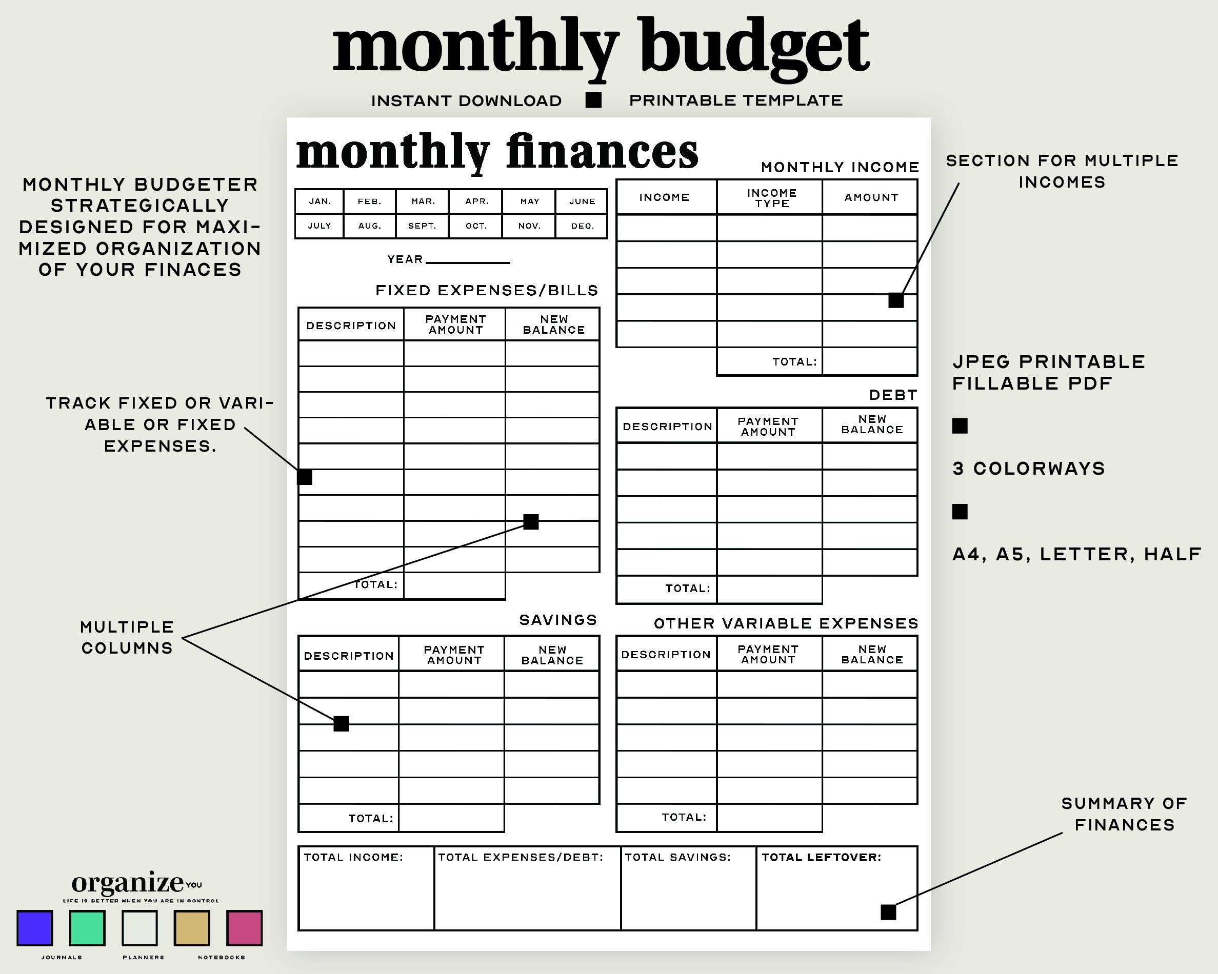 Monthly Budget Pdf - Etsy