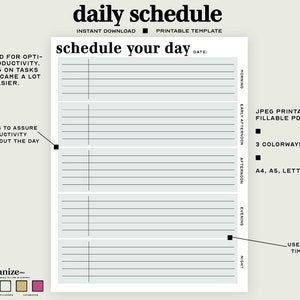 Printable/Digital Daily Schedule | Schedule Your Day | Daily Planner | Daily Schedule for ADHD Printable | Fillable PDF — A5 | A4 | LETTER