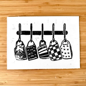 Handmade Linocut Print: &quot;I Made Tea&quot;, Black Ink, Wall Art