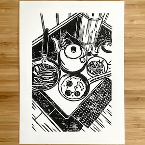 Original Linocut Print "I Made You Breakfast" / Linocut / Linoprint / Handmade Print / Wall hanging / Wall Art