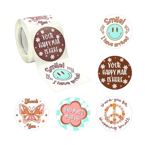 2" Sticker Roll - 250 Circle Stickers - Smiley Happy Mail Mix - Small Business Packaging Stickers - Circle Labels - Spring Easter Packaging