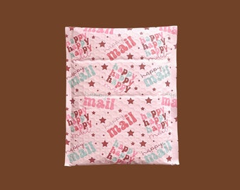 Bubble Mailers 6.5x10 Inch - Cute Padded Envelope - Boho Happy Mail - Shipping Bag - Self Seal Packaging - Waterproof -  25ct - 250 ct