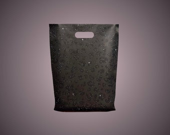 9x12 Merchandise Shopping Bags, Premium 2 mil, Matte Black Leopard, Faux Glitter, Retail Bags, Boho Boutique, Bags with Handles