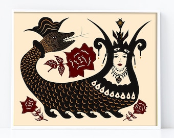 Colourfull The Myth of Snakes Shahmaran Snake Goddess Wall Art Sahmeran Anatolian Strory The Queen of Serpents, Livingroom, Printings