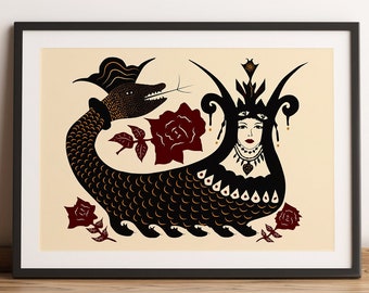 Shahmaran Snake Goddess Art Print: Anatolian Myth (Digital Download)