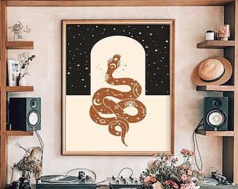 Boho Snake Wall Art: Celestial Terracotta Print (Digital Download)