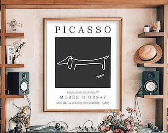 Picasso Dog Line Art Print: Vintage Dachshund Poster (Digital Download)