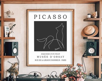 Stampa artistica di Picasso Wolf Line: arredamento rustico per la casa (download digitale)