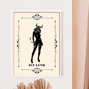 De duivel tarotkunst | Donker mystiek decor | Gotische muurafdruk | De duivelse tarotposter | Donker gotisch decor | Mystieke kunst| Omarm donkere elegantie