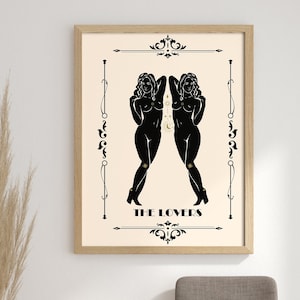 The Lovers Tarot Card Printing, Celestial Wall Prints, The Lovers Mystical, Neutral Decor, Gemini Astrology Posters, Tarot Card Art, Boho