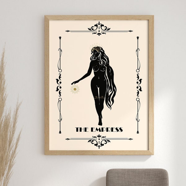 The Empress Celestial Wall Art Tarot Print, Boho Wall Art, Zodiac Wall Printing, Mystical, Neutral Decor, Astrology Posters, Tarot Card Art