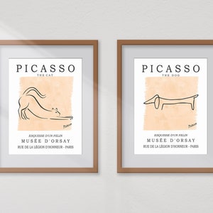 Picasso Set di animali di 2 wall art, Picasso Animal Art Poster, Picasso Gatto, Cane, Stampa Animale Nursery Wall Art, Camera per bambini, Soggiorno, Dormitorio