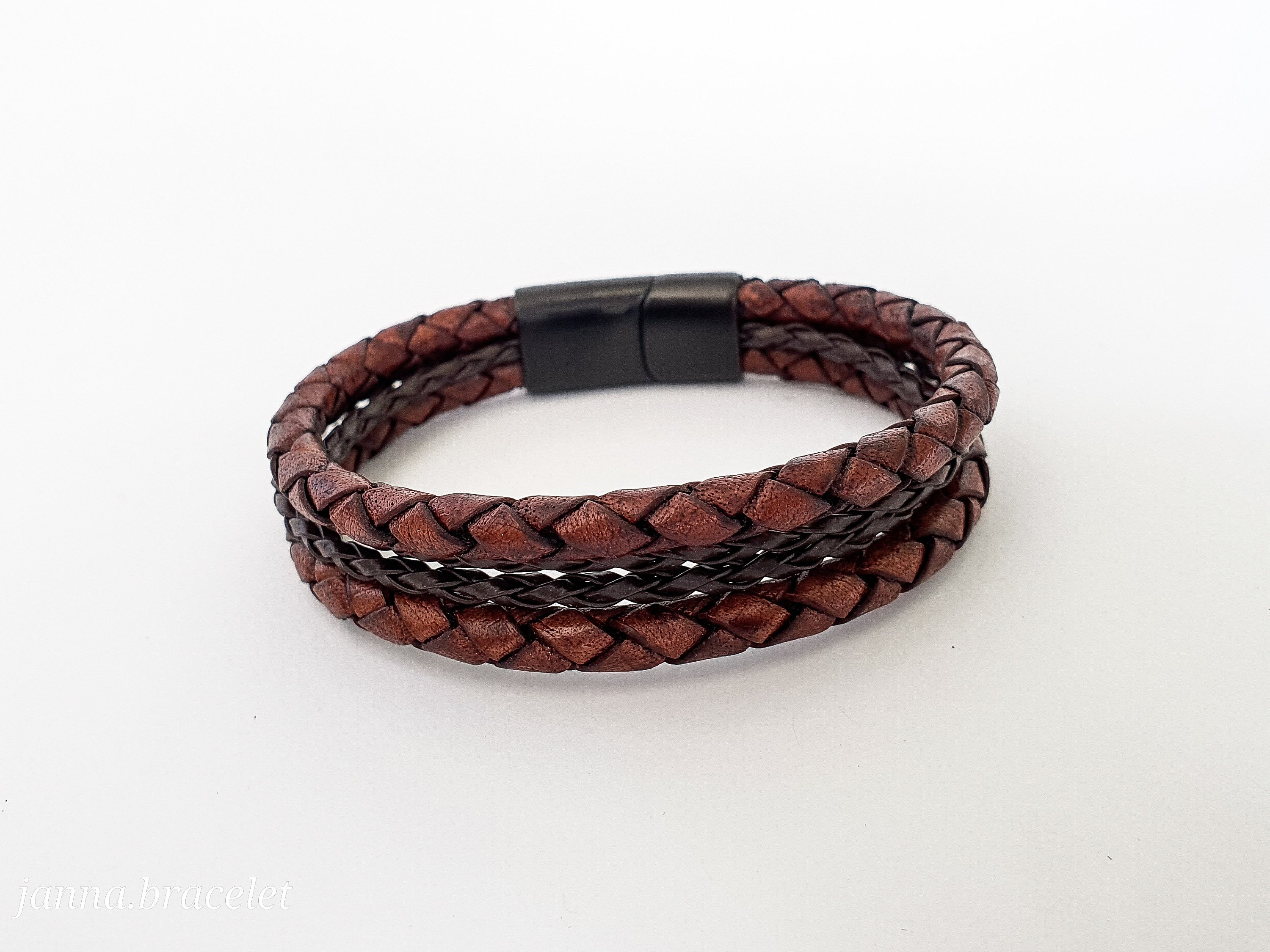 Brown leather bracelet men with clasp highquality Etsy