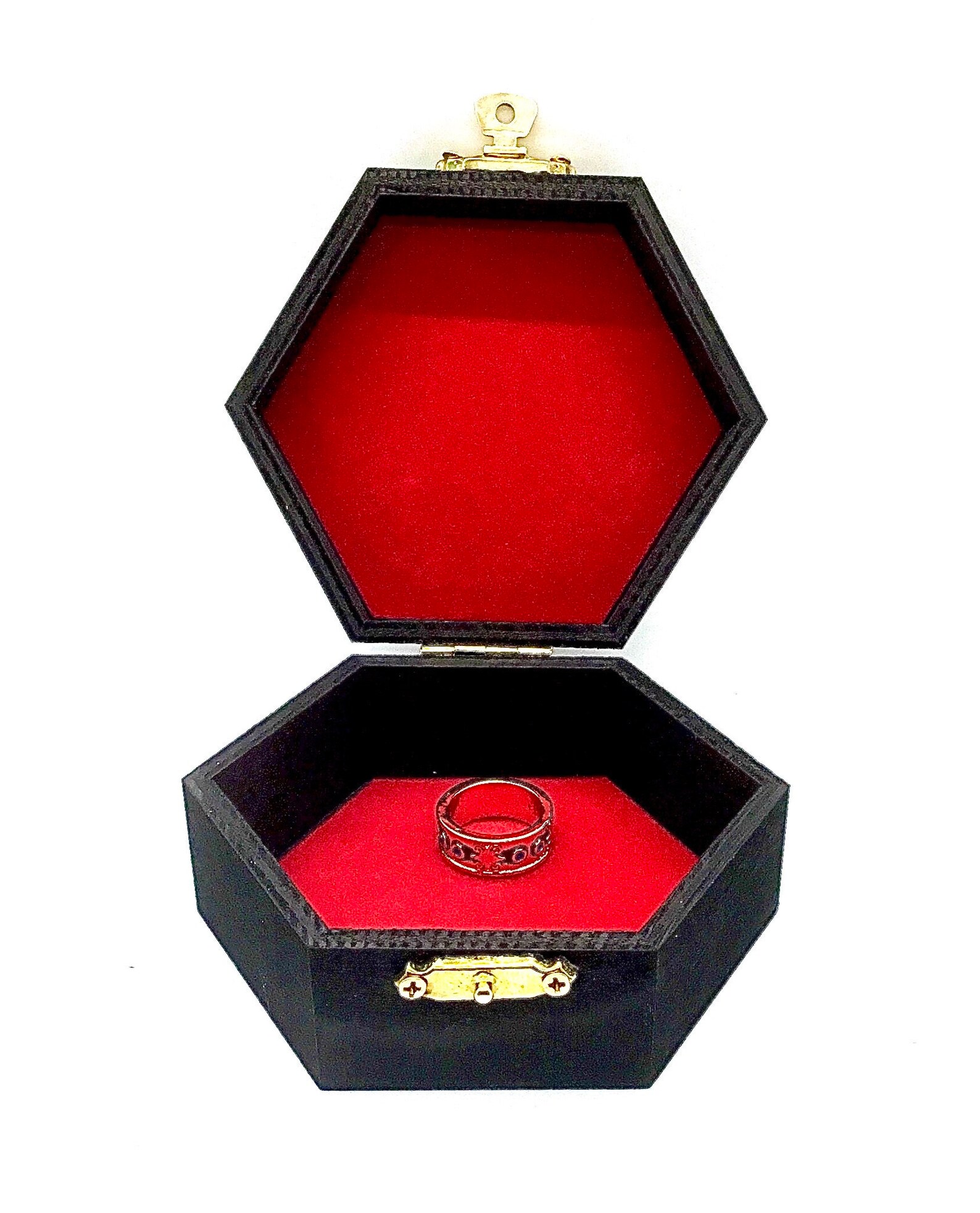 Black Hexagon Jewelry Box w/ Gold Band and Blue Crystals Gift Etsy