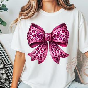 Pink Leopard ribbonTee | Animal Print Ribbon Shirt