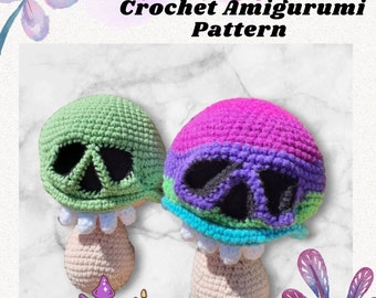 Skull Cap Mushroom Monster, amigurumi mushroom, crochet pattern, mushroom monster