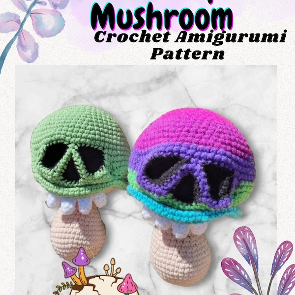 Skull Cap Mushroom Monster, amigurumi mushroom, crochet pattern, mushroom monster