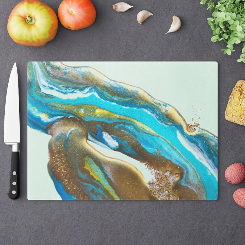 Personalized Glass Cutting Board Glass chopping board Abstract Golden Marble Glass Cutting board Kitchen Decor