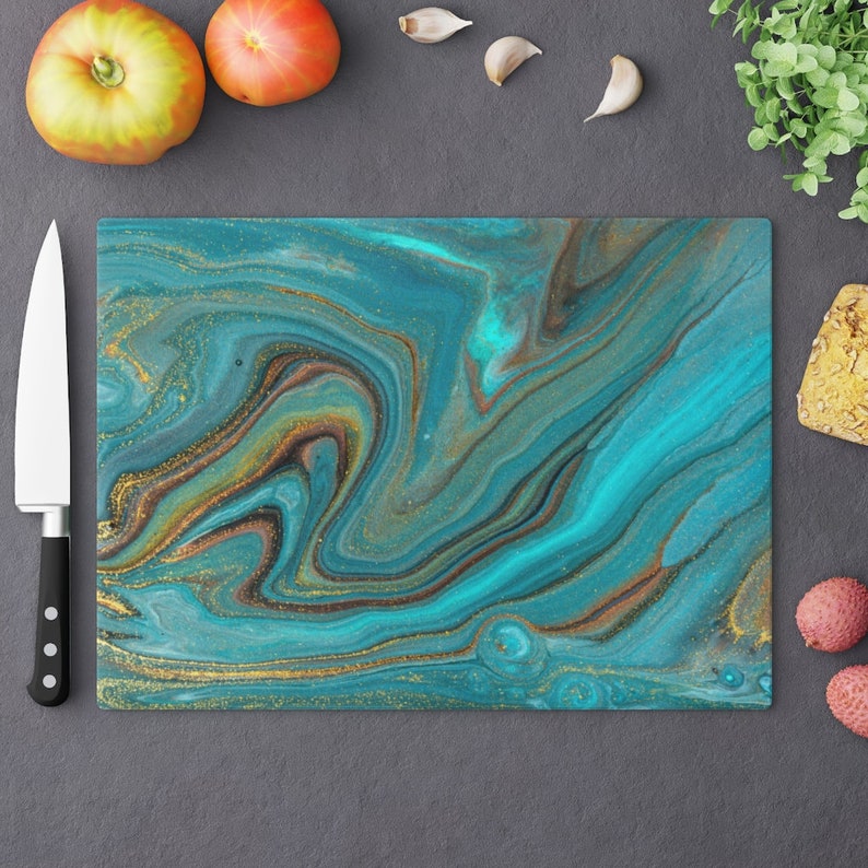 Personalized Glass Cutting Board Glass chopping board Abstract Golden Marble Glass Cutting board Kitchen Decor