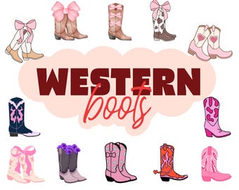 Pink Cowgirl Boots Clipart, Western PNG Graphics (Digital Download)