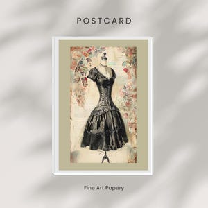 Carte postale mode rétro chic - petite robe noire