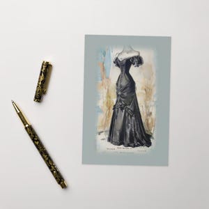 Carte de voeux Belle petite robe noire victorienne vintage