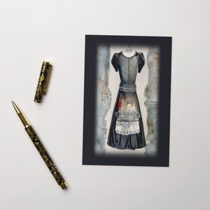 Lindo cartão de felicitações com vestido preto vitoriano
