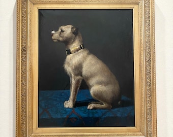 アンティークの犬の油彩画 ＊油絵 油絵 油彩 板絵 絵画 牛 犬 景色 自然 フランス アンティーク 小さめ