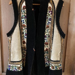 Antique Ukrainian Sheepskin Suede Embroidered Waistcoat