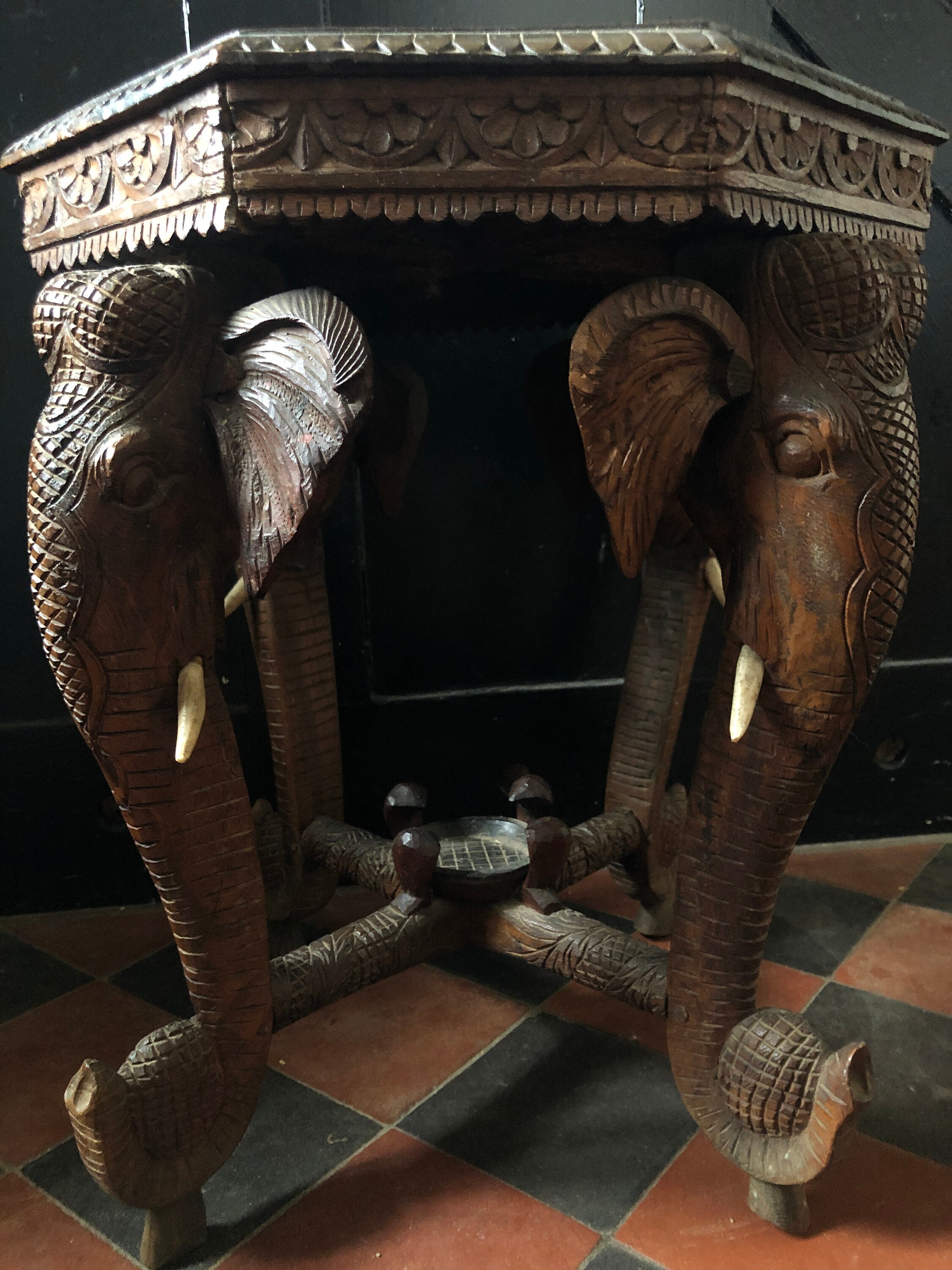 Burmese Carved Elephant Side Table Etsy