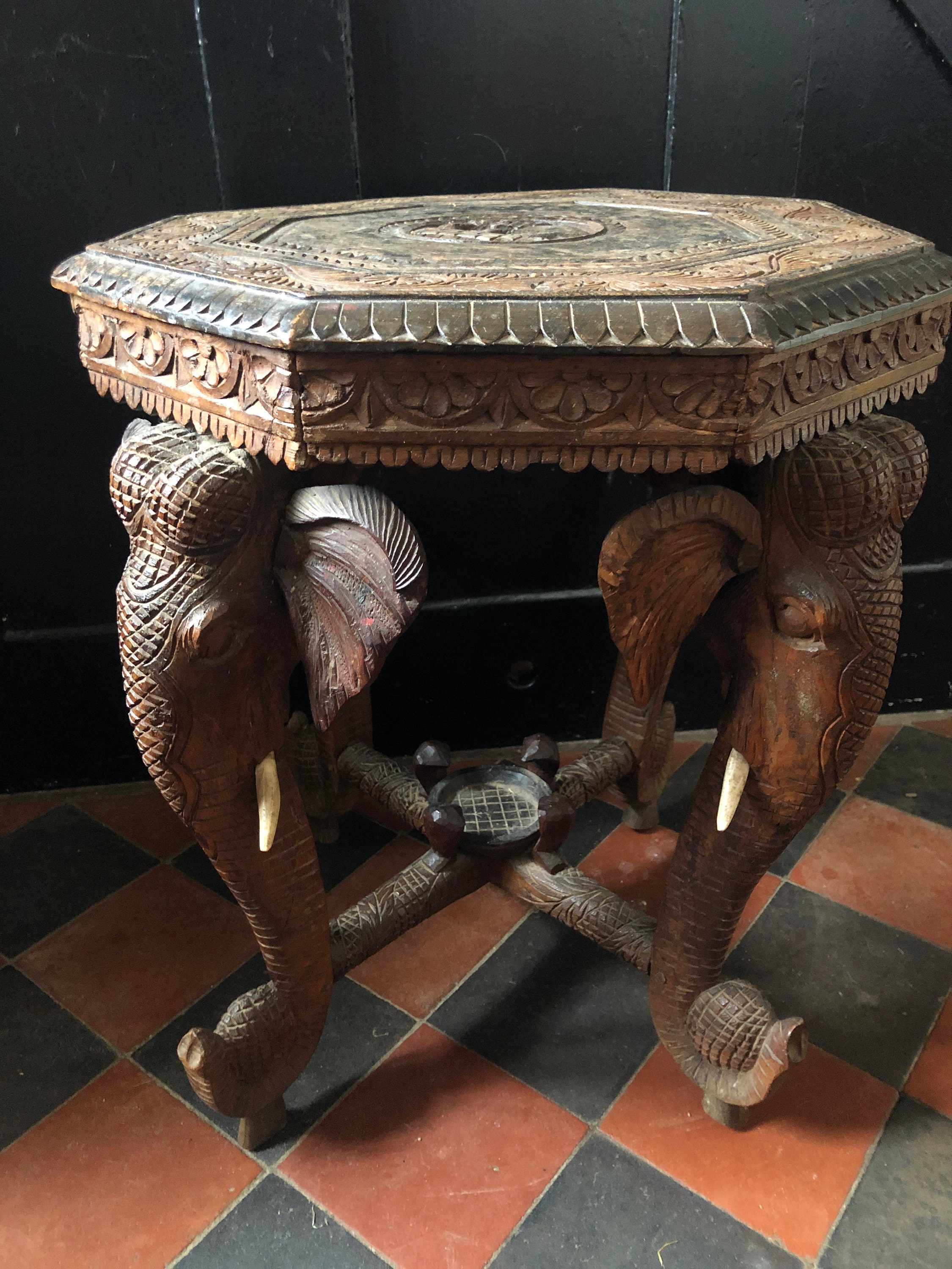 Burmese Carved Elephant Side Table Etsy