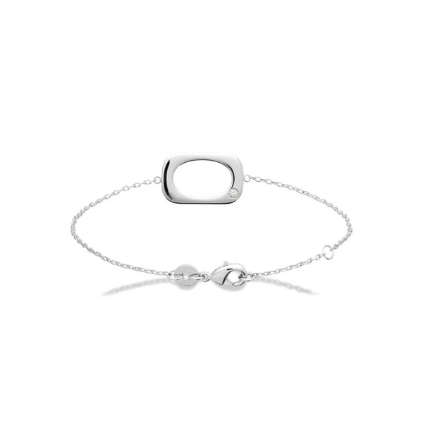 Bracelet en Argent 925/000 Rhodié - Pendentif Rectangle Ajouré Ovale - Solitaire Zirconium