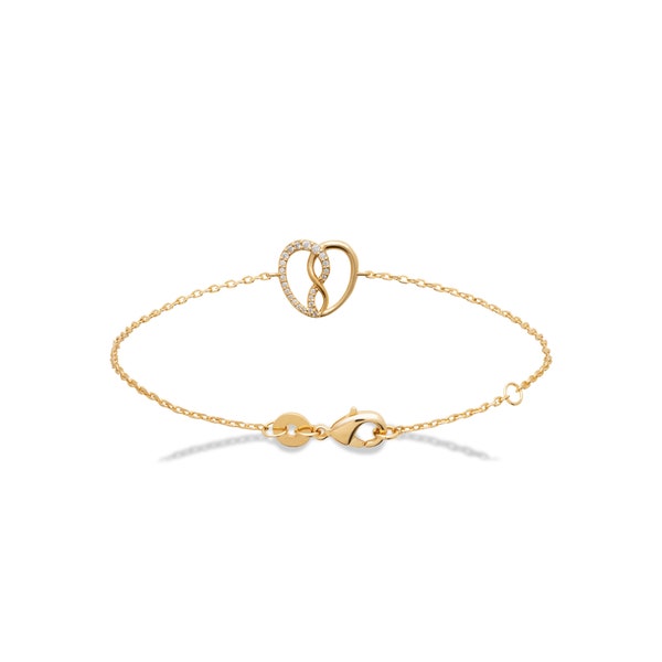 Bracelet en Plaqué Or 18 carats - Chaine avec Pendentif Coeur Ajouré et Infini