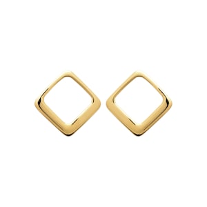 18K Gold Plated Stud Earrings - Openwork Diamond - Square
