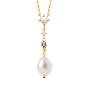 18K Gold Plated Necklace with Natural Cultured Pearl and Zirconium Pendant