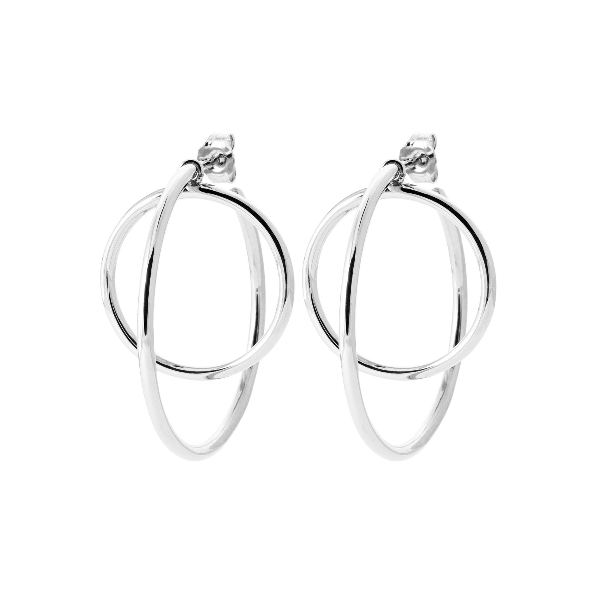 Boucles D'oreilles Double Anneau En Argent 925 Rhodié - Devant-derrière - Clous - Neuf