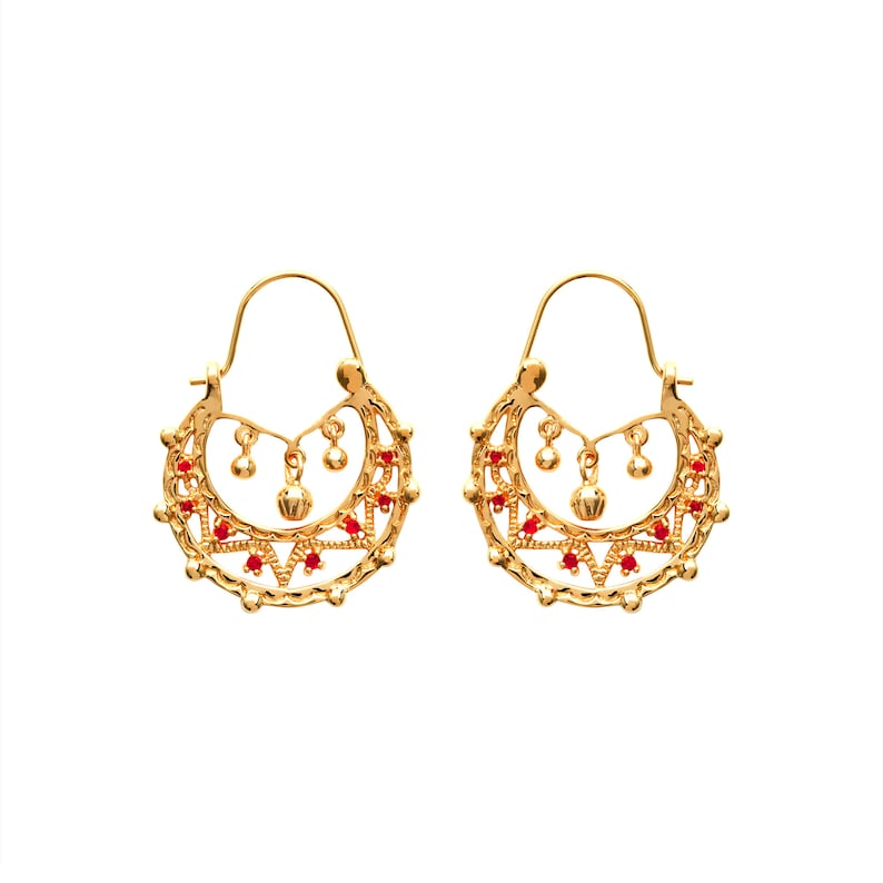 Boucles d'Oreilles Créoles Gitanes en Plaqué Or 18 carats Baroque image 1