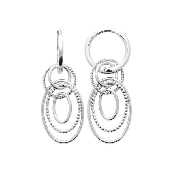 Rhodium 925/000 Silver Dangling Hoop Earrings - Multiple Interlaced Rings