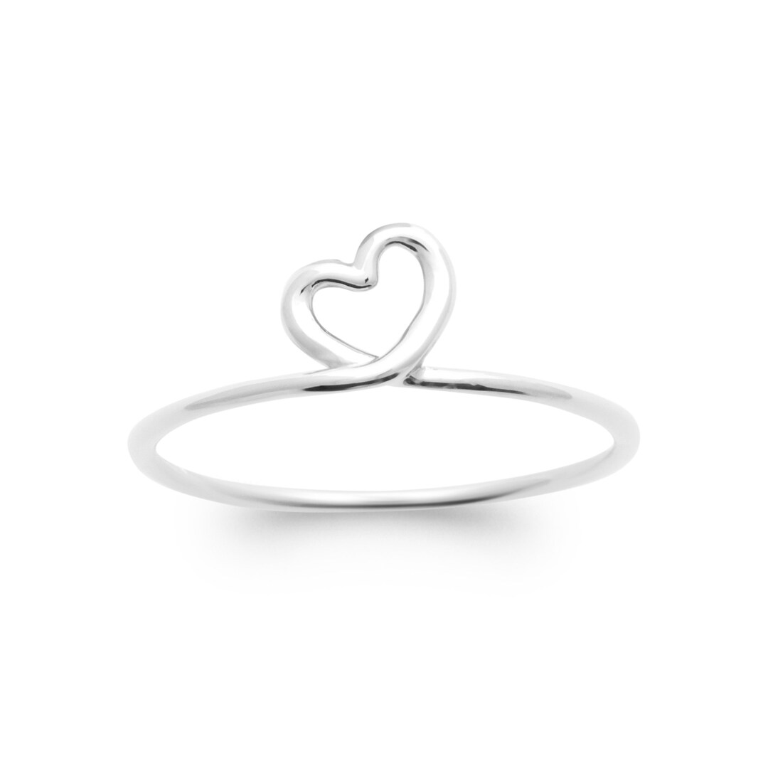 Rhodium-plated 925/000 Silver Ring - Thin Ring With Openwork Heart - Etsy