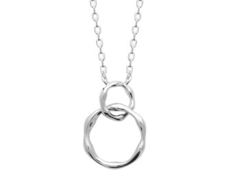 Rhodium-plated 925/000 Silver Necklace - Interlaced Double Ring Pendant