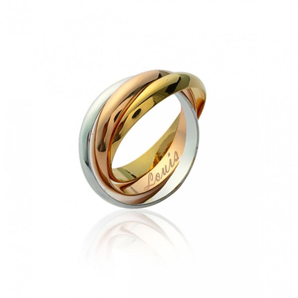 TRIPLE Alliance Ring - 3 Rings 3 Tones in Silver and Gold Plated - ENGRAVING included