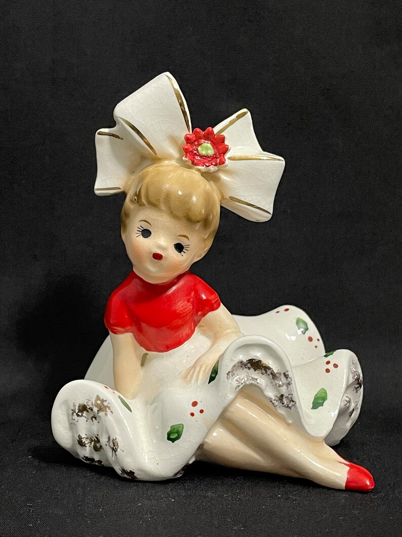 Vintage Inarco Christmas Big Bow Bloomer Girl Figurine E1265 Etsy
