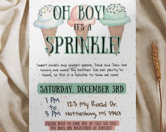 Oh Boy! It's a Sprinkle Baby Shower Invitation Template, 5x7 Baby Shower Invitation, Baby Invitation, Canva Template, Invitation Template