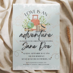 Love is an Adventure Bridal Shower Einladung Canva Template, 5x7 Adventure Themed, Travel Themed, Adventure Bridal Shower Einladung