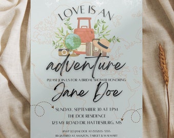 Love is an Adventure Bridal Shower Invitation Canva Template, 5x7 Adventure Themed, Travel Themed, Adventure Bridal Shower Invitation